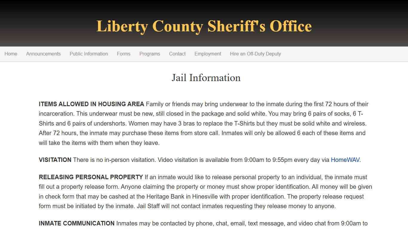 Jail Information - Liberty County Sheriff's Office